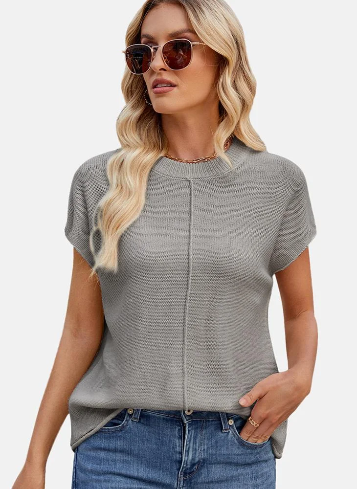 يونيكي Grey Round Neck Plain Top