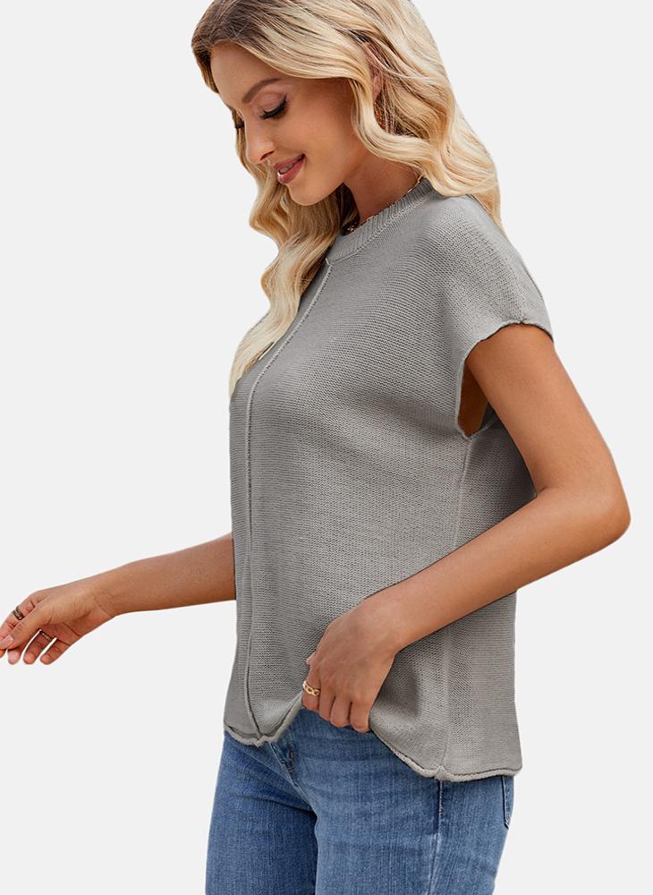 يونيكي بلوزة رمادية سادة بياقة مستديرة - Image 5