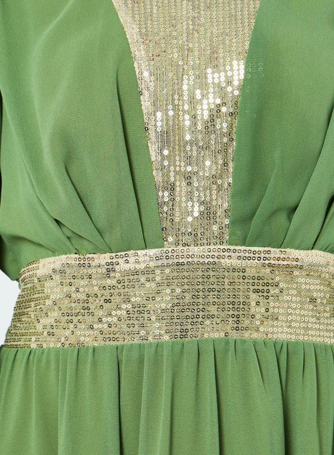 Take Two Women Olive Embellished Sequin Pleated Maxi Dress