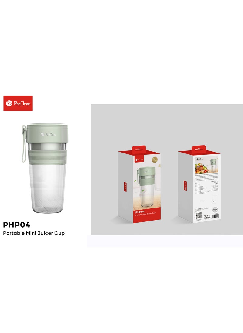 ProOne - ProOne PHP04 Portable Mini Juicer Cup, 300ml Capacity, 40W, USB Rechargeable, Lightweight & Compact, Green – Ideal for Smoothies, Protein Shakes, and Fresh Juices - Image 1