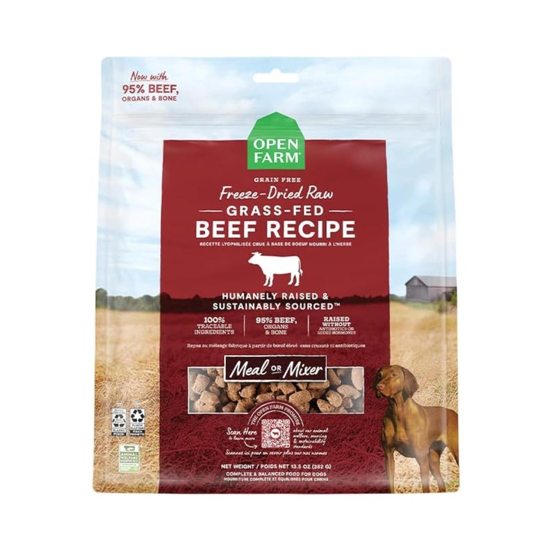 Open Farm Freeze Dried Raw Dog Food, Humanely Raised Meat Recipe with Non-GMO Superfoods and No Artificial Flavors or Preservatives (3.5 Ounce (Pack of 1), Grass Fed Beef Recipe) - Image 1