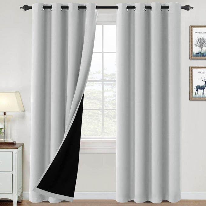 H.VERSAILTEX HVERSAILTEX 100 BLACKOUT CURTAINS FOR BEDROOM THERMAL INSULATED BLACKOUT CURTAINS 84 INCH LENGTH FULL LIGHT BLOCKING CURTAINS FOR LIVING ROOM WITH BLACK LINER 2 PANELS SET BLEACHED WHITE