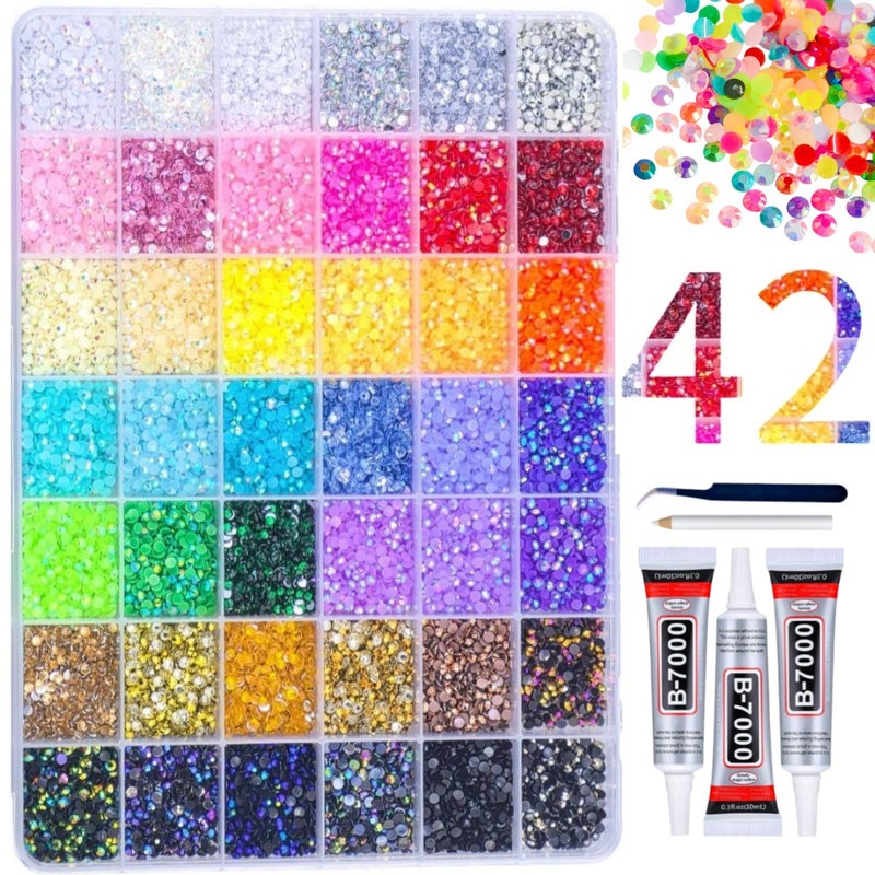 Hot Selling 42-Slot Mixed Color 3mm Jelly Resin Flatback Rhinestones for DIY Phone Case, Mug, Nail Art - Image 1