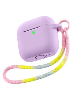Compatible With Airpods 4 Case Cover - 2024 Airpod 4th Generation Soft Silicone Case with Lanyard and Keychain for Women, Shockproof Drop Protection Scratch Resistant Cute (Purple)