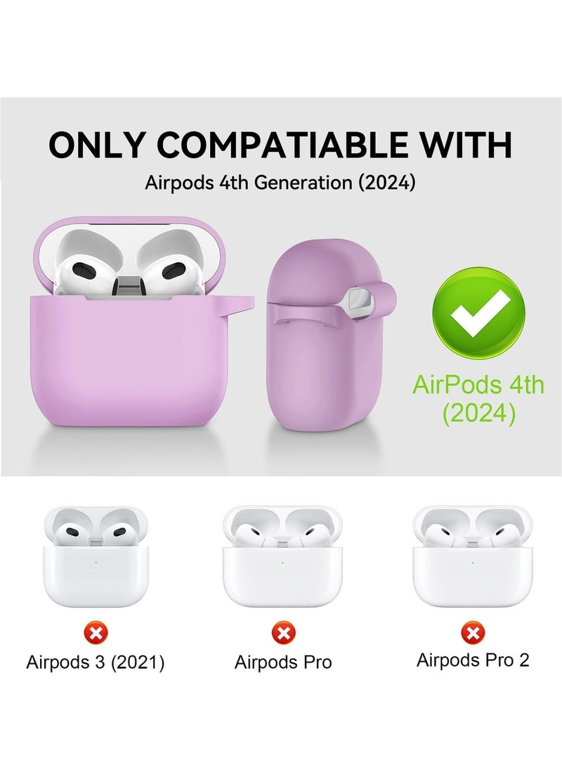 Generic - Compatible With Airpods 4 Case Cover - 2024 Airpod 4th Generation Soft Silicone Case with Lanyard and Keychain for Women, Shockproof Drop Protection Scratch Resistant Cute (Purple) - Image 1