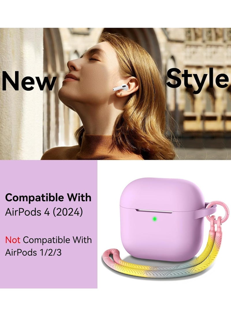 Generic - Compatible With Airpods 4 Case Cover - 2024 Airpod 4th Generation Soft Silicone Case with Lanyard and Keychain for Women, Shockproof Drop Protection Scratch Resistant Cute (Purple) - Image 1