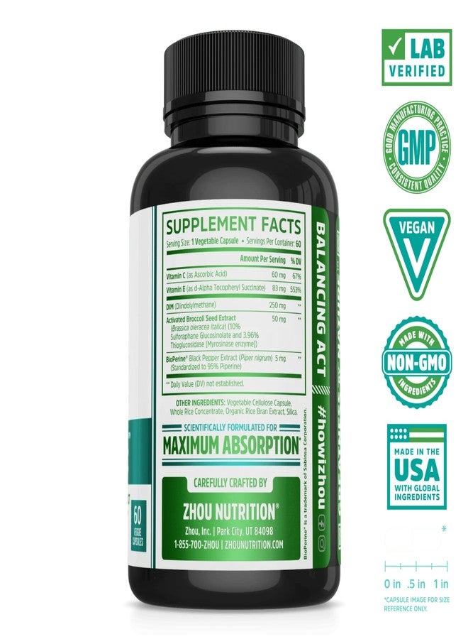 Zhou DIM Active - DIM Supplement, Hormone Balance for Women & Men, Hormonal Support with 250mg Diindolylmethane - 60 Vegan Capsules - Image 2