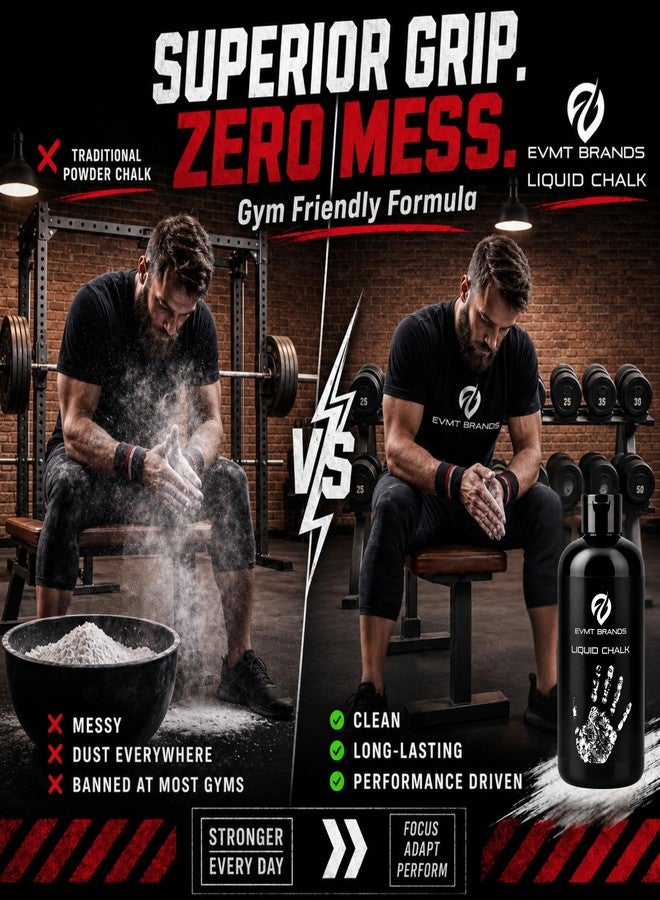 EVMT Brands Liquid Chalk, Mess Free Gym Chalk for Weightlifting, Gymnastics, Rock Climbing, Dancing. Sweat Resistant and Long Lasting for Stronger Grip. - Image 3