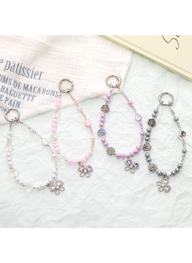 NIBEMINENT Phone Charm/ Chain Strap for Women Girls, Pearl Butterfly Cell Phone Case Lanyard Wrist Strap，K5112/Purple - Image 2