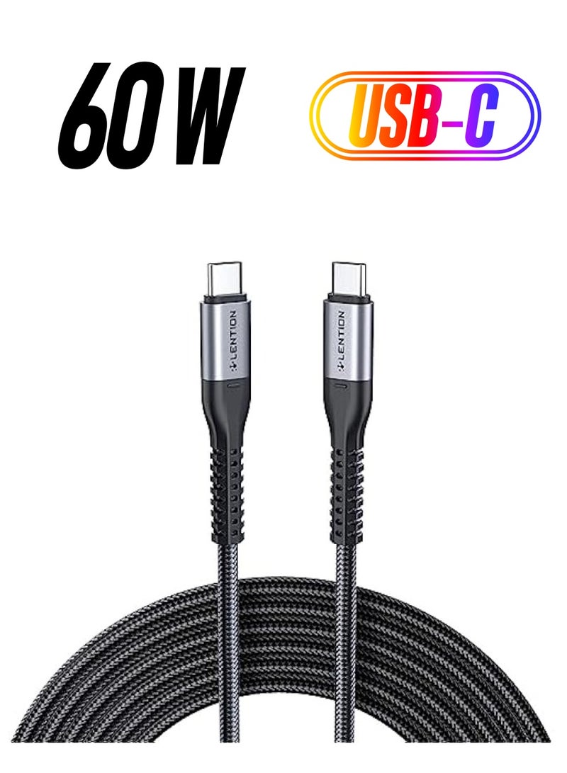 Lention USB C to USB C Cable 3.3ft 60W, LENTION Type C 20V/3A Fast Charging Braided Cord Compatible with 2023-2017 MacBook Pro, 2019/2018 iPad Pro & Mac Air, Samsung Galaxy Note 9 S10 S9, (Gray) - Image 1