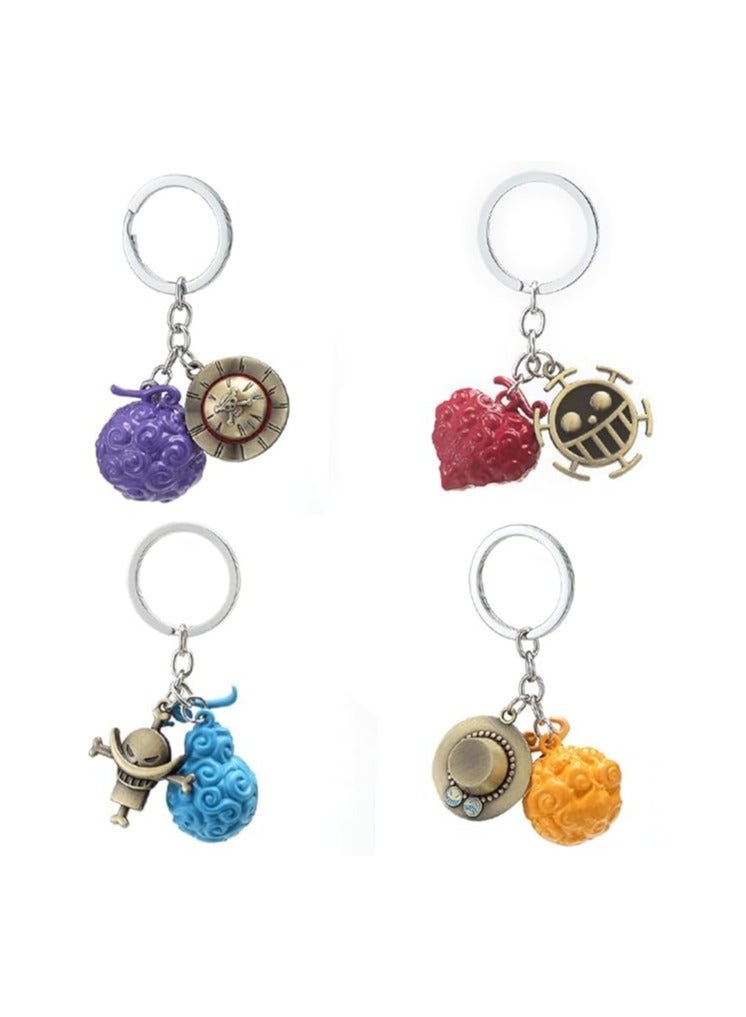 general Devil fruit keychain 4 pcs set, anime all the way to fly pieces Trafalgar law ace Zoro zinc alloy keychain pendant gift set - Image 1