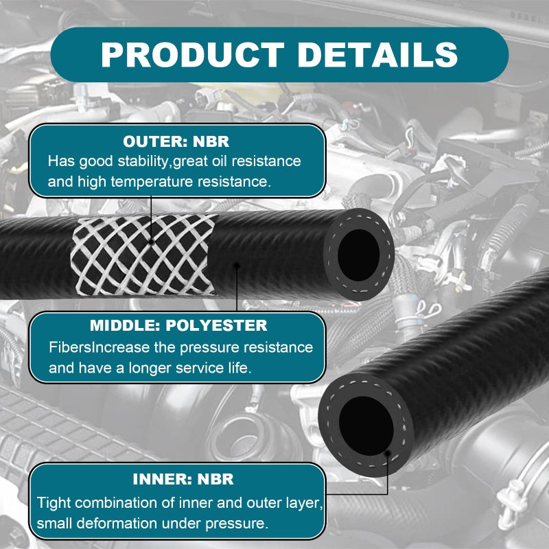 Eunice 3/8 Inch (10mm) ID Fuel Line Hose, 10 FT 300PSI Push Lock NBR Rubber Hose for Automotive - Image 5