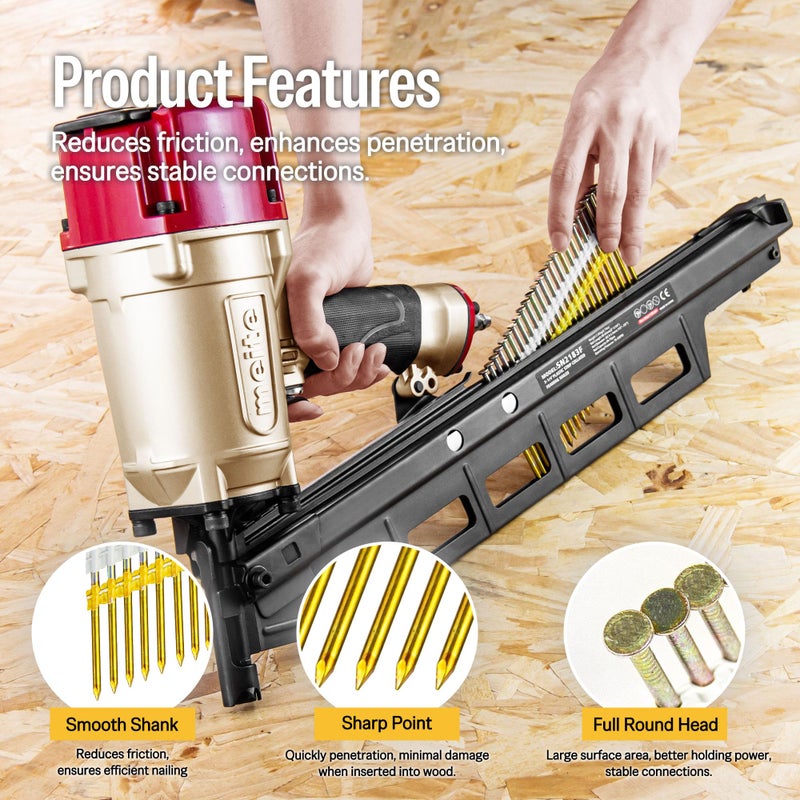 meite 21 Degree Framing Nails 3 Inch 0.131'' Galvanized Plastic Collated Framing Nails, Full Round Head Smooth Shank Structural Nails for Framing Nailer Gun Roof Decking Sheathing 1,000PCS - Image 3