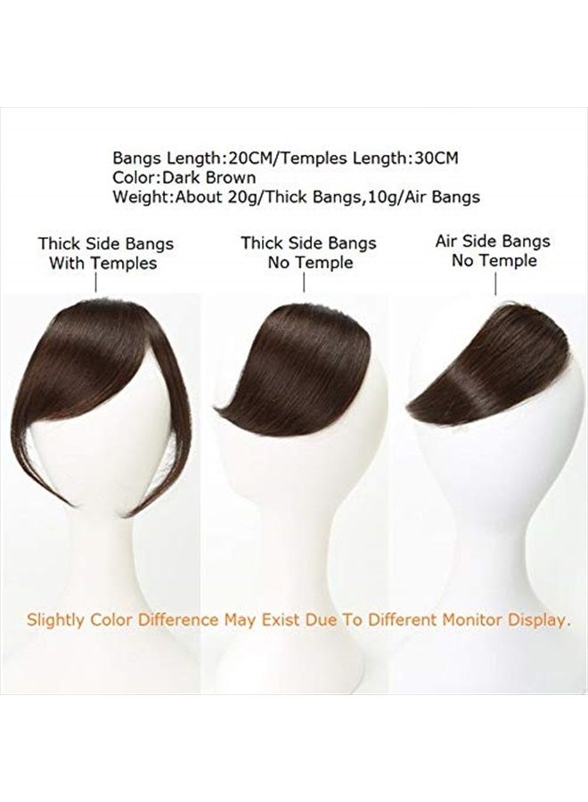 DSOAR Side Bangs Clip in Human Hair Bangs Natural Clip on Side Bang Straight Fringe Real Hair Extensions(Dark Brown) - Image 3