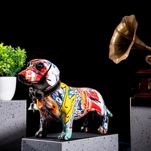 GIBOX Multicolor Dachshund Graffiti Design Dog Decor Showpiece | Cute Animal Canine Figuirine for Living Room, Office Desk | Ideal Gift for Dog Lovers | Resin Puppy Table Accent - Image 1