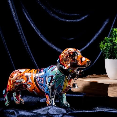 GIBOX Multicolor Dachshund Graffiti Design Dog Decor Showpiece | Cute Animal Canine Figuirine for Living Room, Office Desk | Ideal Gift for Dog Lovers | Resin Puppy Table Accent - Image 2
