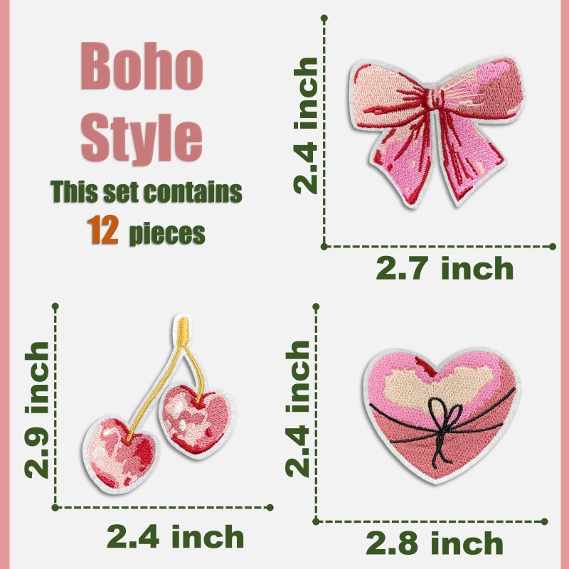 Cazzon Boho Girly Iron On Patches, Cute Embroidery Applique Patch, DIY Decorative Heat Press Patches for Jeans Jackets Clothing Backpacks Hats (Boho3 12 Pcs) - Image 2