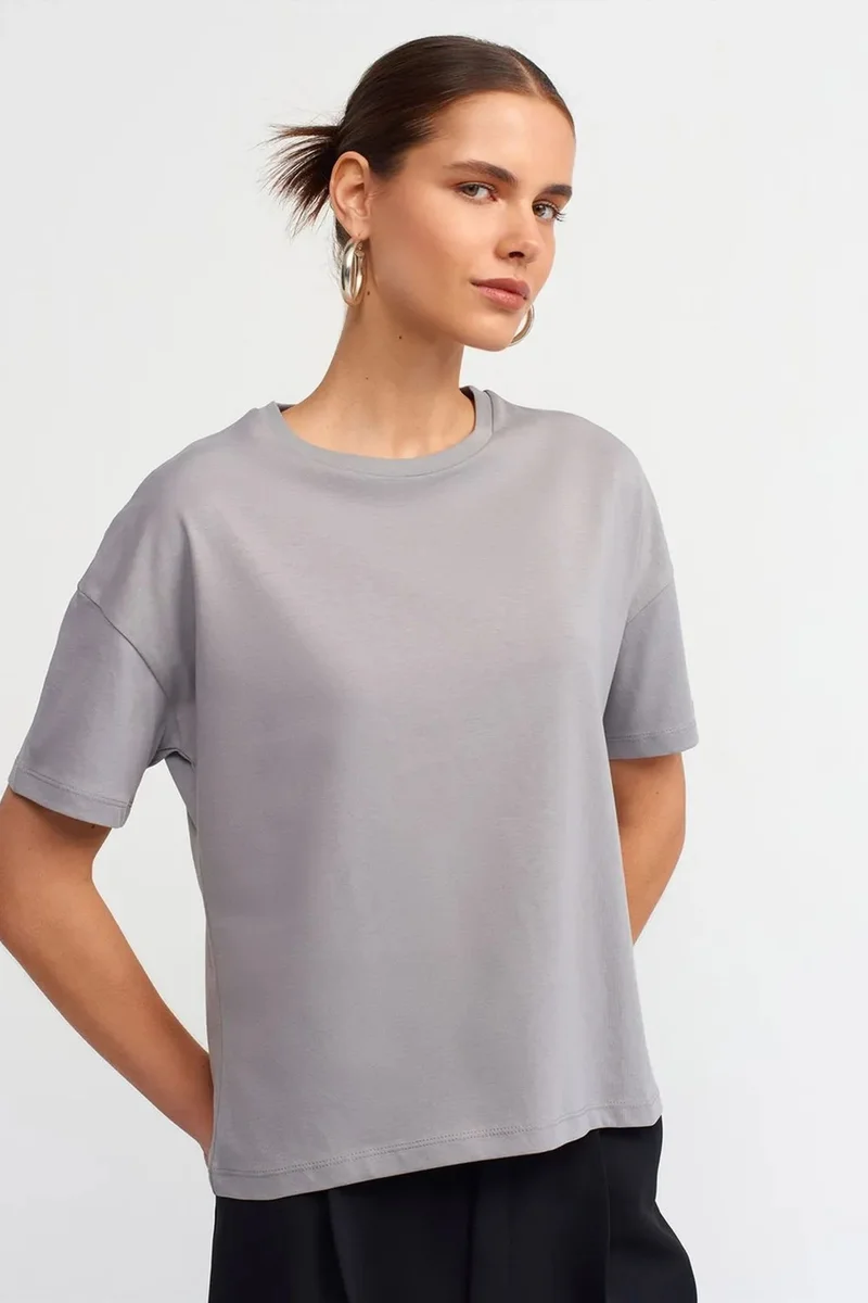 Dilvin Light Grey DILVIN Women's Cotton Crew Neck T-Shirt for Women | Best Price UAE