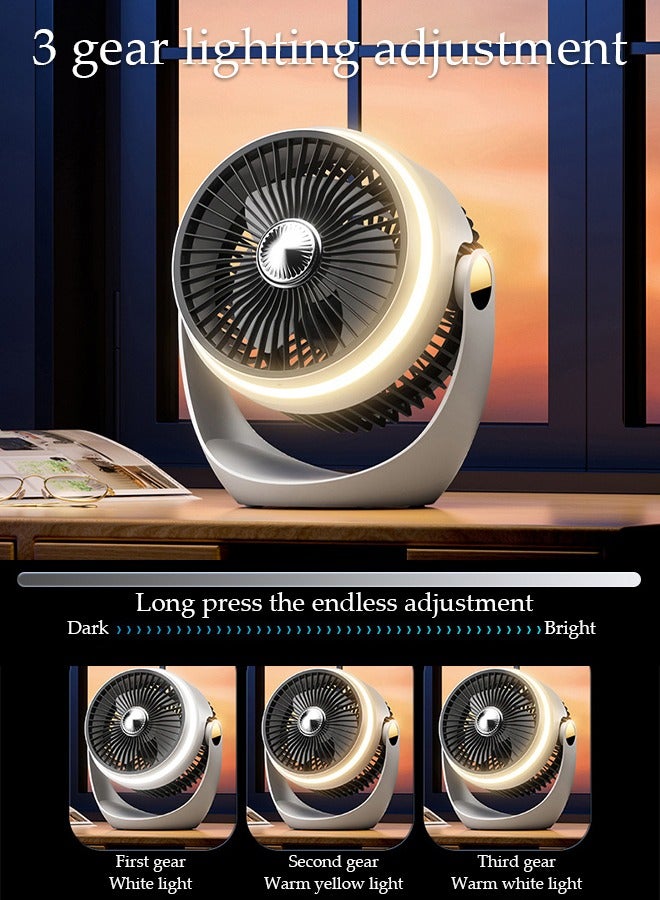 DUNISO مروحة تدوير هواء الطاولة مع أضواء LED قابلة للتعديل 3600 مللي أمبير في الساعة شخصية صغيرة 3 سرعات مروحة طاولة محمولة قابلة للتعديل 360 درجة مروحة مكتب محمولة مع خطاف مثبت على الحائط لغرفة كاملة في المنزل وغرفة النوم والمكتب - Image 2