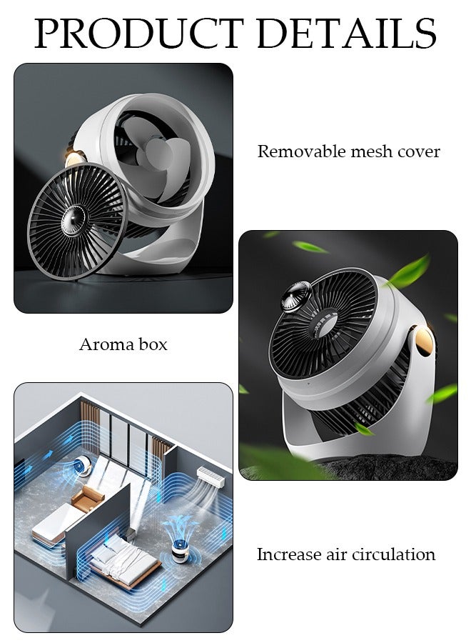 DUNISO مروحة تدوير هواء الطاولة مع أضواء LED قابلة للتعديل 3600 مللي أمبير في الساعة شخصية صغيرة 3 سرعات مروحة طاولة محمولة قابلة للتعديل 360 درجة مروحة مكتب محمولة مع خطاف مثبت على الحائط لغرفة كاملة في المنزل وغرفة النوم والمكتب - Image 5