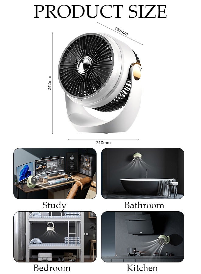 DUNISO مروحة تدوير هواء الطاولة مع أضواء LED قابلة للتعديل 3600 مللي أمبير في الساعة شخصية صغيرة 3 سرعات مروحة طاولة محمولة قابلة للتعديل 360 درجة مروحة مكتب محمولة مع خطاف مثبت على الحائط لغرفة كاملة في المنزل وغرفة النوم والمكتب - Image 3