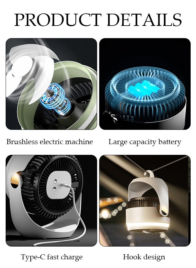 DUNISO مروحة تدوير هواء الطاولة مع أضواء LED قابلة للتعديل 3600 مللي أمبير في الساعة شخصية صغيرة 3 سرعات مروحة طاولة محمولة قابلة للتعديل 360 درجة مروحة مكتب محمولة مع خطاف مثبت على الحائط لغرفة كاملة في المنزل وغرفة النوم والمكتب - Image 4