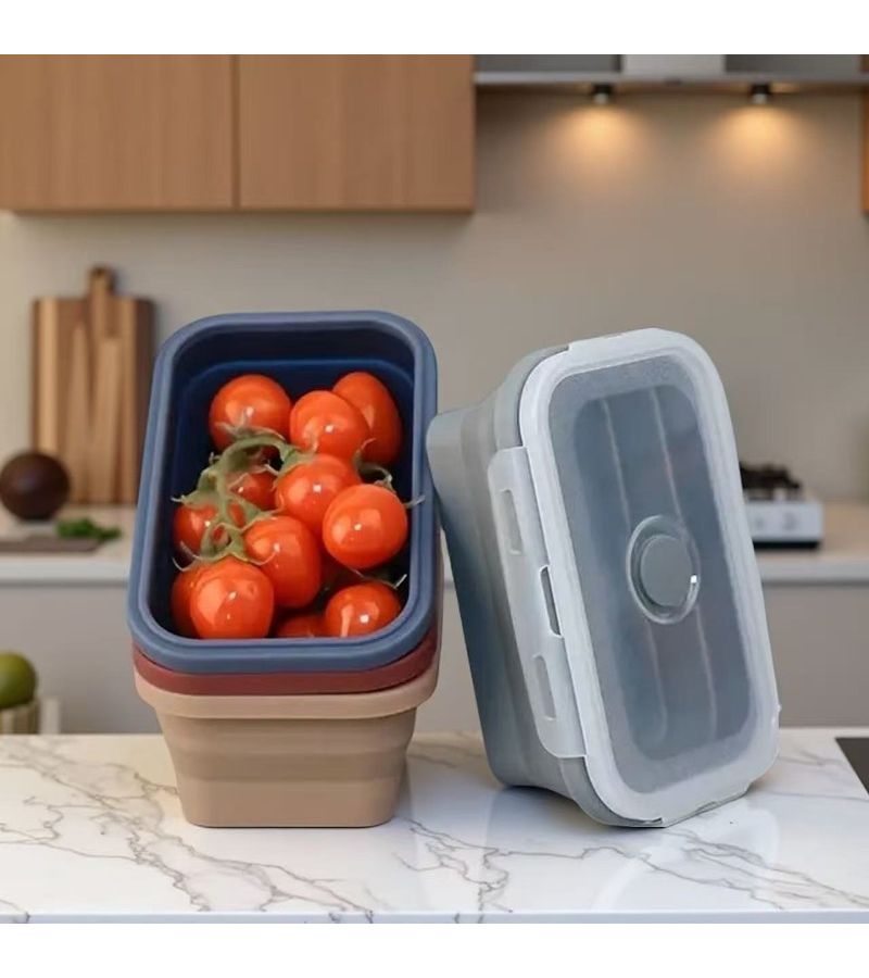 6 Pcs Silicone Folding Food Storage Containers with Khaki Plastic Lids 350 Ml 500 Ml Microwave Dishwasher Safe For Cooking Camping Lunch Boxes And Serving - Image 2