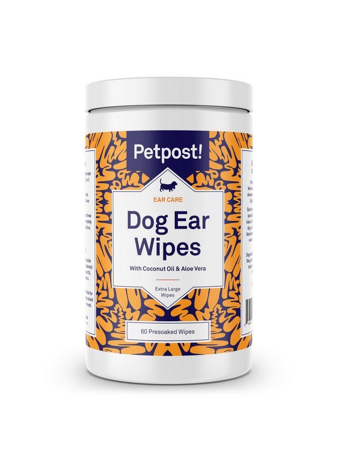 Petpost | Large Dog Ear Cleaner Wipes - Ultra Soft XL Cotton Pads in Coconut Oil Aloe Solution - Remedy for Dog Ear Rinse & Cleanser 60 ct. - Image 1