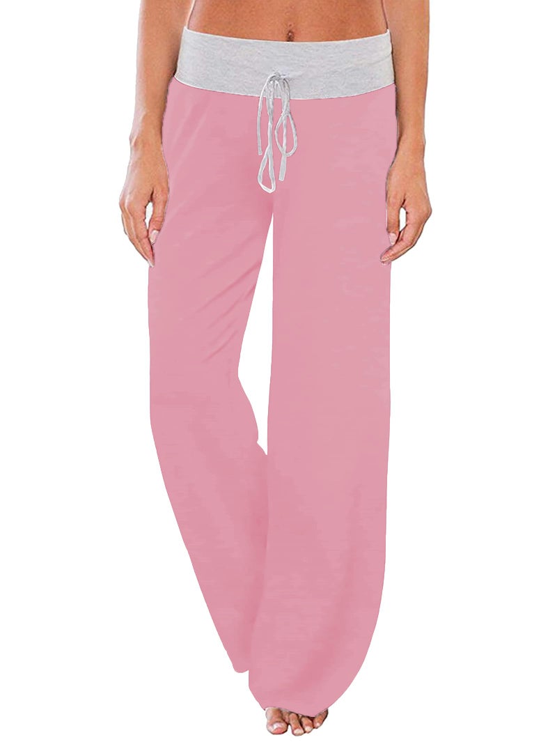 iChunhua Palazzo Pants for Women Comfy Loose Wide Leg Sleeping Pj Pant Solid Pink L - Image 1