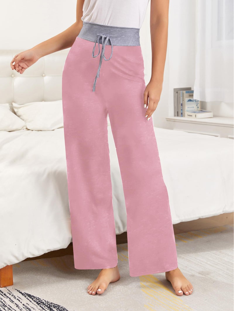 iChunhua Palazzo Pants for Women Comfy Loose Wide Leg Sleeping Pj Pant Solid Pink L - Image 4