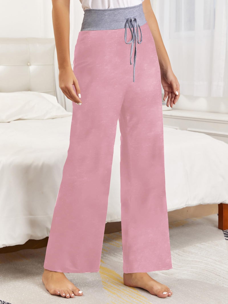iChunhua Palazzo Pants for Women Comfy Loose Wide Leg Sleeping Pj Pant Solid Pink L - Image 3