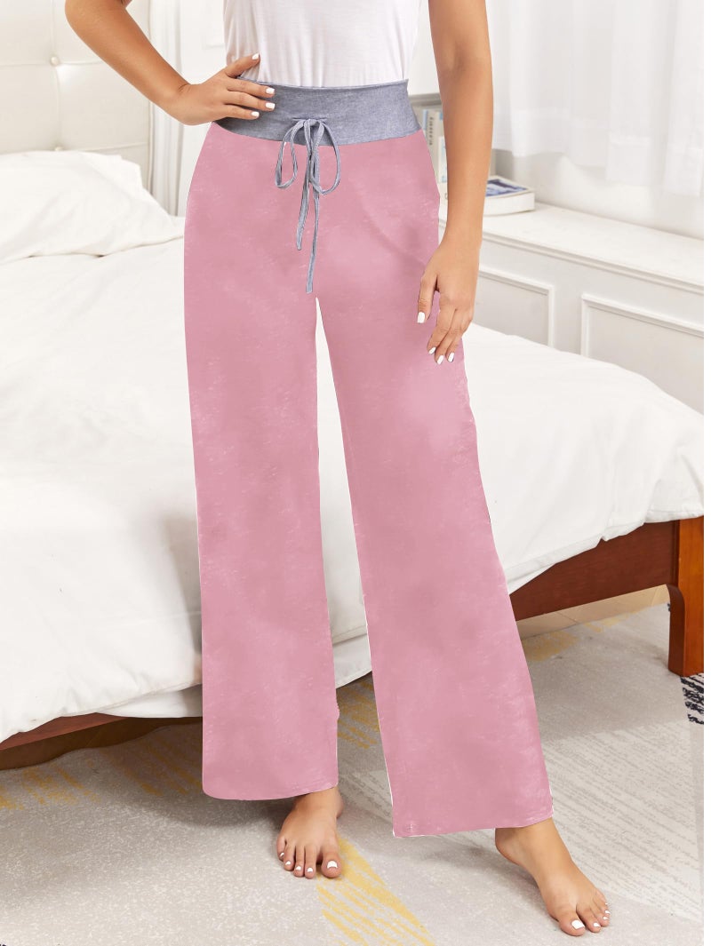 iChunhua Palazzo Pants for Women Comfy Loose Wide Leg Sleeping Pj Pant Solid Pink L - Image 2