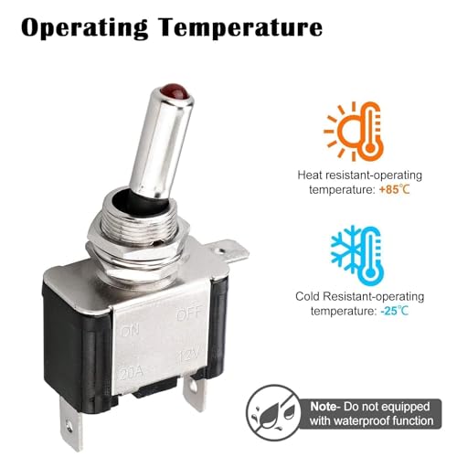 Linkstyle 5PCS 12V LED Toggle Switch, Waterproof 3 Pin SPST 20A ON/Off Red Lighted Rocker Toggle Switch, for Auto Car Marine RV Vehicles Truck Boat Dash - Image 5