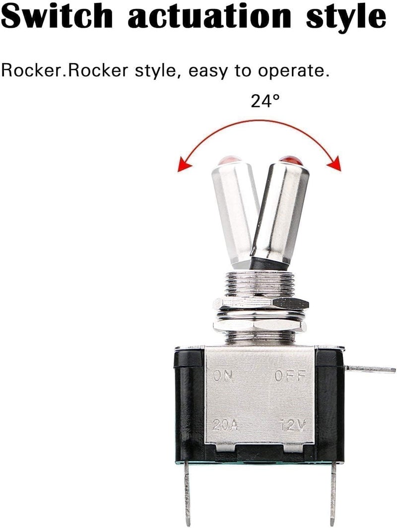 Linkstyle 5PCS 12V LED Toggle Switch, Waterproof 3 Pin SPST 20A ON/Off Red Lighted Rocker Toggle Switch, for Auto Car Marine RV Vehicles Truck Boat Dash - Image 4