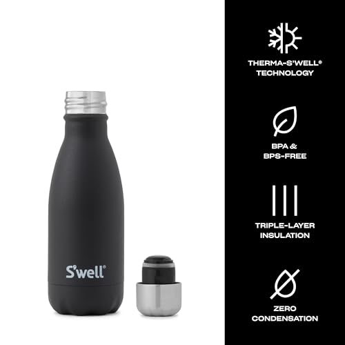 S'well Stainless Steel Water Bottle, 9oz, Onyx, Triple Layered Vacuum Insulated Containers Keeps Drinks Cold for 24 Hours and Hot for 12, BPA Free, Perfect for On the Go - Image 3