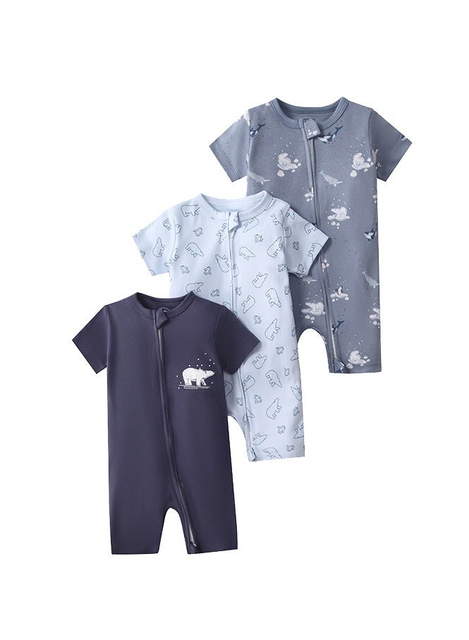 CICILADY Baby 3-Pack Short-Sleeve Onesies Bodysuit Baby Boy Girl Cotton Short Sleeve Zipper Rompers Infant 2-way Zippers Comfy Summer Jumpsuit