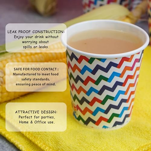 PARICOTT ( Pack of 50pcs 200ml Zigzag Printed Cup|Eco-Friendly Disposable Glasses Drinking Cups|Cocktail Cold Drink Juice Water Party Paper Cups for Hot & Cold Beverages, Pack, Multicolor - Image 4