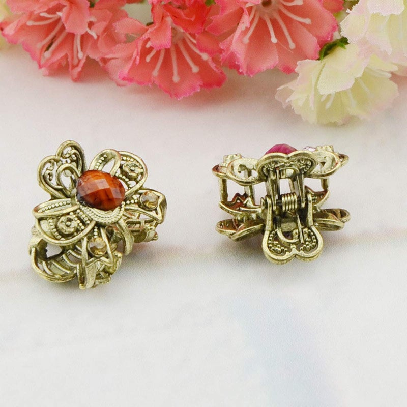 Suoirblss 12PCS Vintage Chic Metal Alloy Rhinestone Mini Fancy Hair Claw Jaw Clips Pins for Women Lady - Image 5