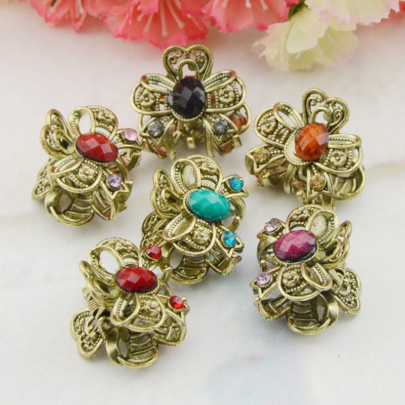 Suoirblss 12PCS Vintage Chic Metal Alloy Rhinestone Mini Fancy Hair Claw Jaw Clips Pins for Women Lady - Image 4