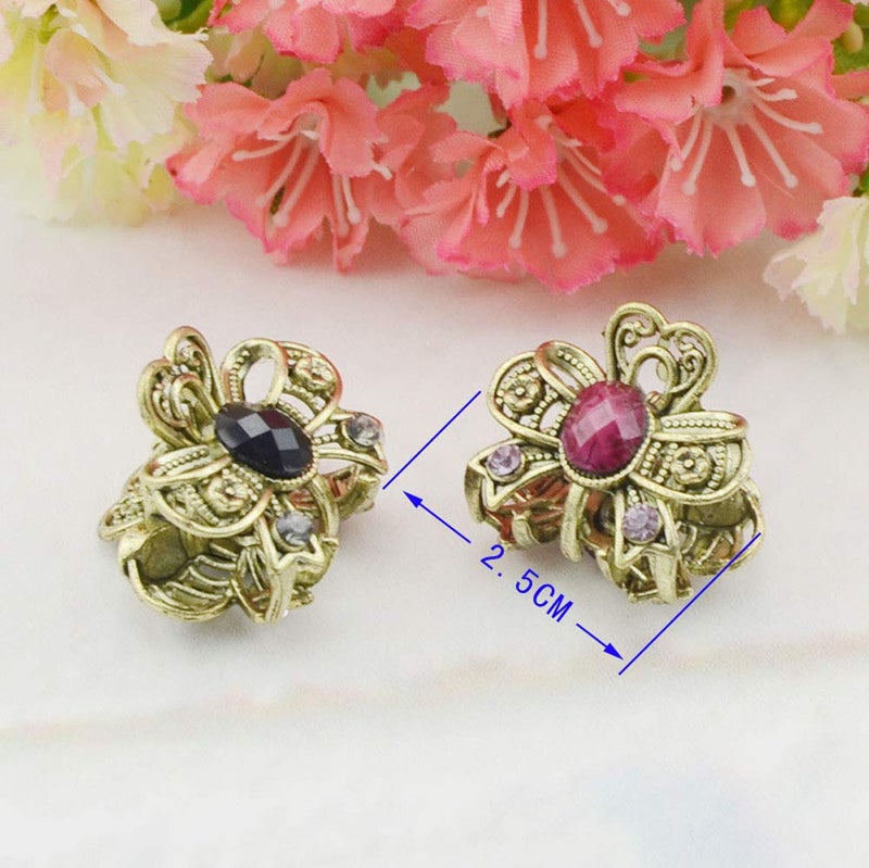 Suoirblss 12PCS Vintage Chic Metal Alloy Rhinestone Mini Fancy Hair Claw Jaw Clips Pins for Women Lady - Image 2