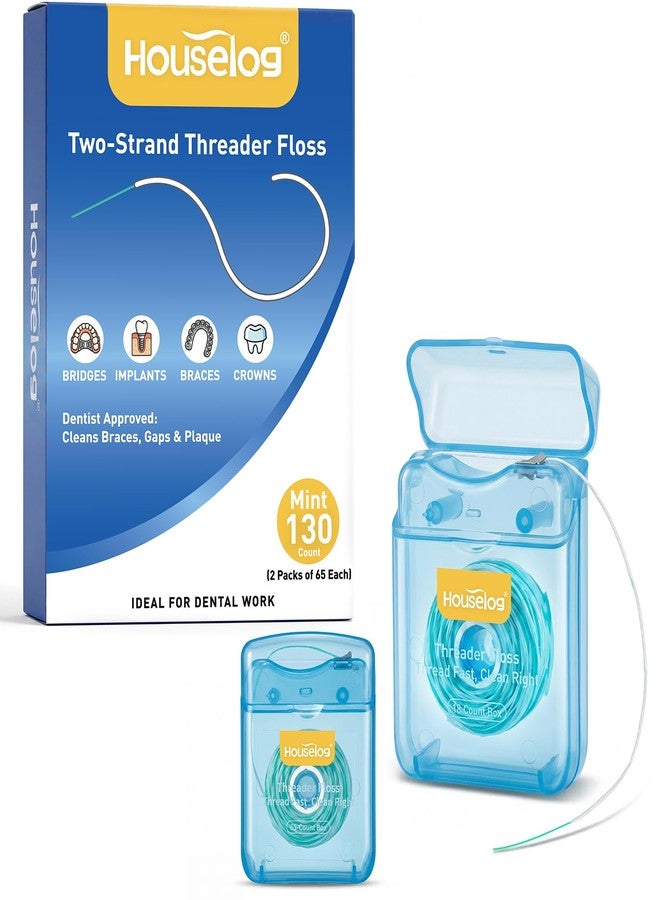Houselog 2-in-1 Floss Threaders for Braces, Bridges & Implants - Simpler Dual-Strand Design with Stiff End & Waxed Floss - No-Tangle On-A-Roll Dental Floss for Daily Oral Care (Fresh Mint 130 Count - Image 1