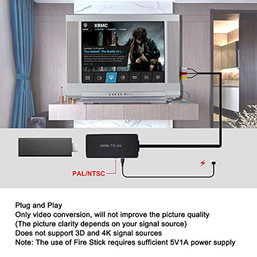 Dingsun HDMI to AV Converter HDMI to RCA Composite Converter Adapter, Support PAL/NTSC, Support 1080P, Compatible with Roku/Fire Sitck/PS4/Xbox/Spectrum Box/Old Sanyo TV/Old LG TV/Old CRT ect. - Image 5