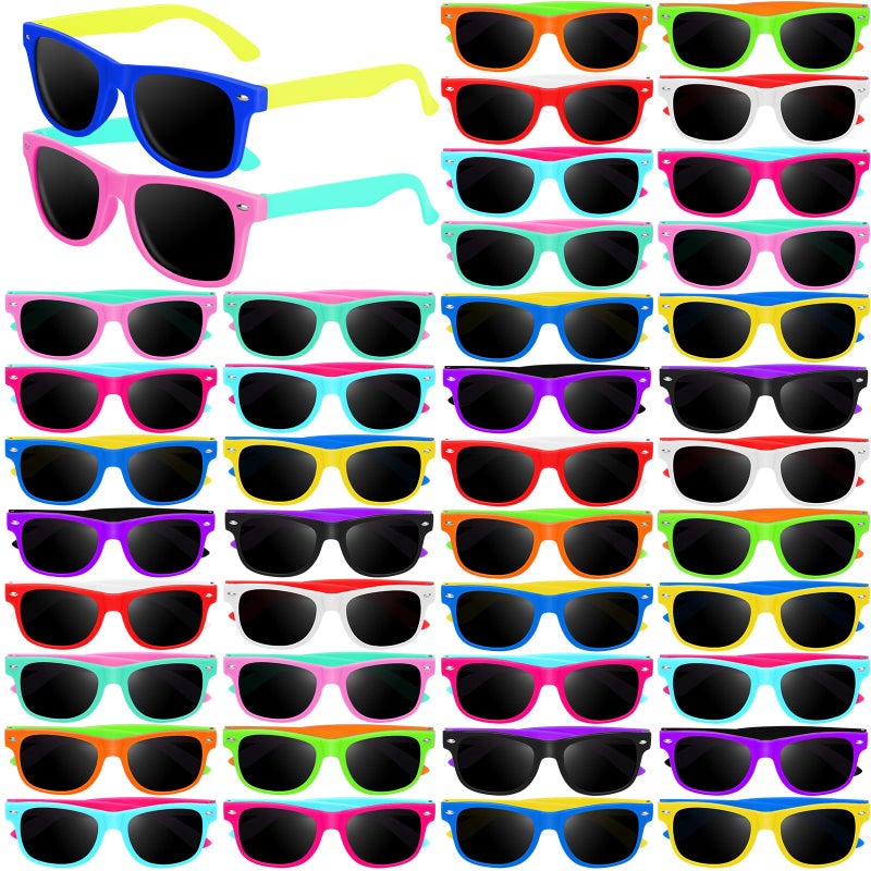 Oleitodh 48 Pack Kids Sunglasses Party Favors Kids Neon Sunglasses Bulk Childrens Sunglasses Boys Girls Eyewear Pack for Goody Bag Fillers Summer Beach Pool Birthday Party Supplies - Image 3