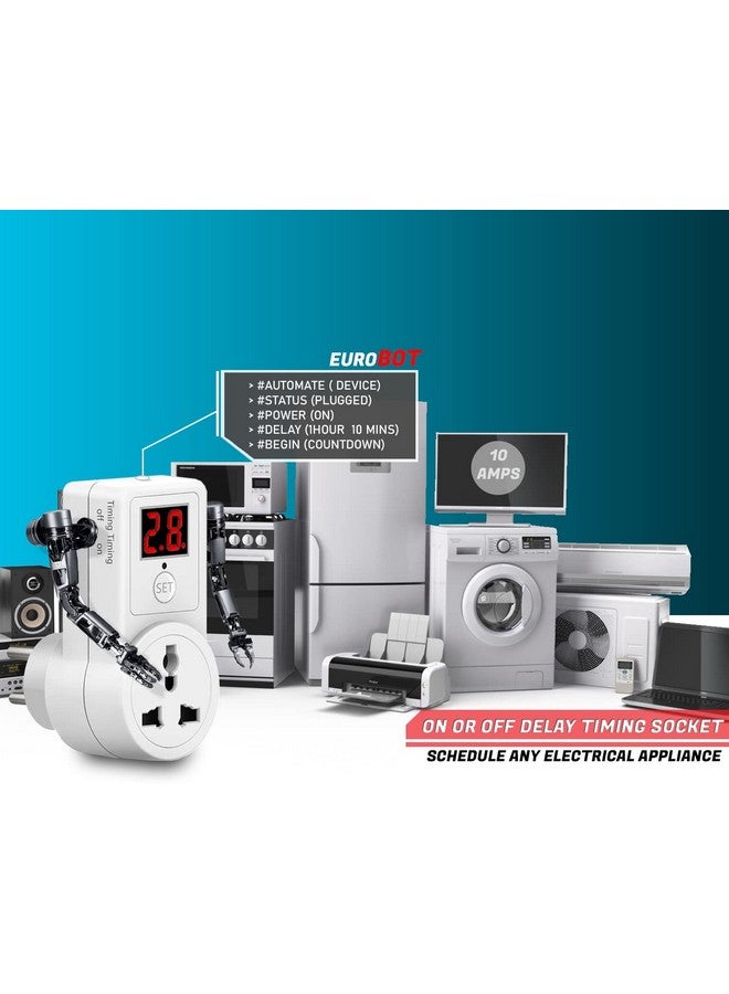EuroControls مؤقت إلكتروني قابل للبرمجة من يوروكونترولز يورو ECT10A نوع قابس 10 أ على أو تأخير إيقاف التشغيل - قابس عالمي - 3 دبابيس 220 فولت تيار متردد - Image 4
