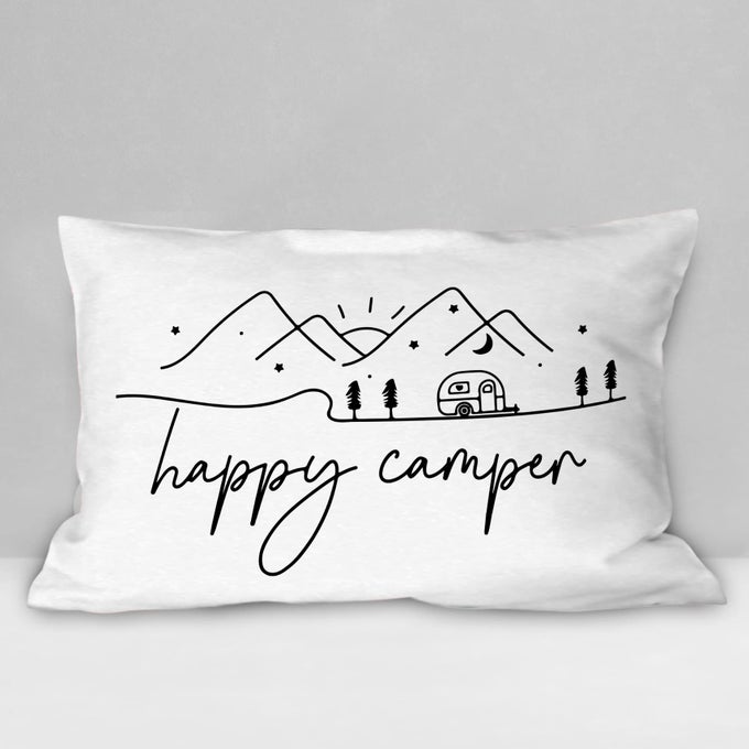 HAPPY CAMPER SOFT THROW PILLOW COVER CAMPER DECORATIVE PILLOWCASE RUSTIC CAMPING FARMHOUSE DECOR DECORATIONS FOR HOME BEDROOM SOFA LIVING ROOM12 X 20 INCH