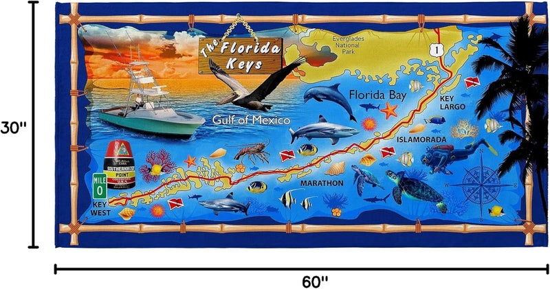 Softerry Florida Keys Map Beach Towel Souvenir Style 30 x 60 inches Sunshine State Islamorada Southernmost Point 100 Cotton - Image 3