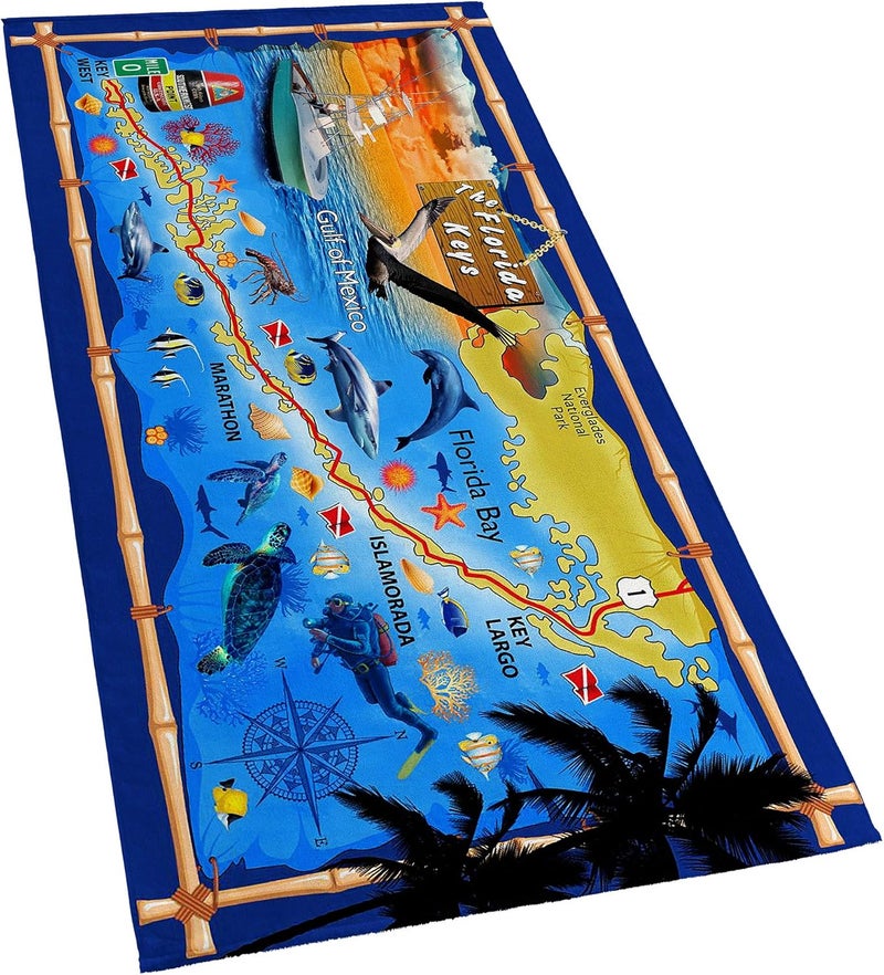 Softerry Florida Keys Map Beach Towel Souvenir Style 30 x 60 inches Sunshine State Islamorada Southernmost Point 100 Cotton - Image 2