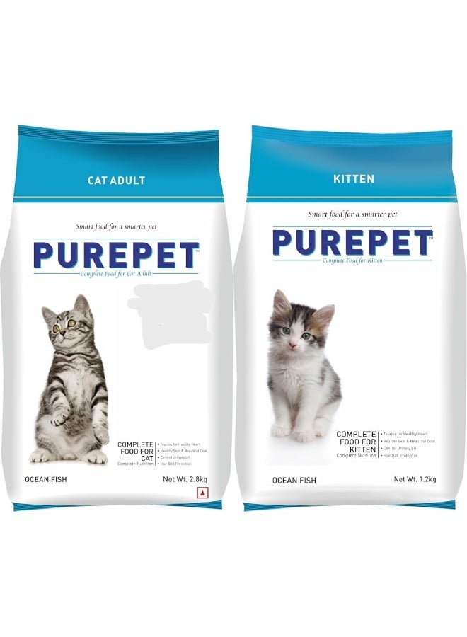 Purepet Adult Dry Cat Food 2.8kg | Ocean Fish Flavour & Dry Cat Food 1.2kg | Ocean Fish Flavour - Image 1