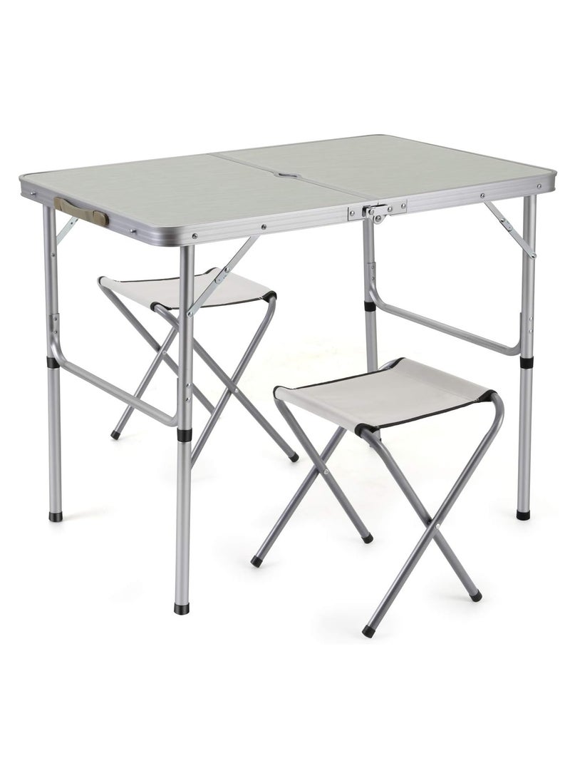 DubaiGallery طاولة نزهة قابلة للطي لشخصين مع 2 مقاعد، مجموعة طاولة وكراسي من الألمنيوم بارتفاعات قابلة للتعديل، محمولة وخفيفة الوزن للاستخدام الخارجي، التخييم، تناول الطعام، حفلات الشواء - Image 1