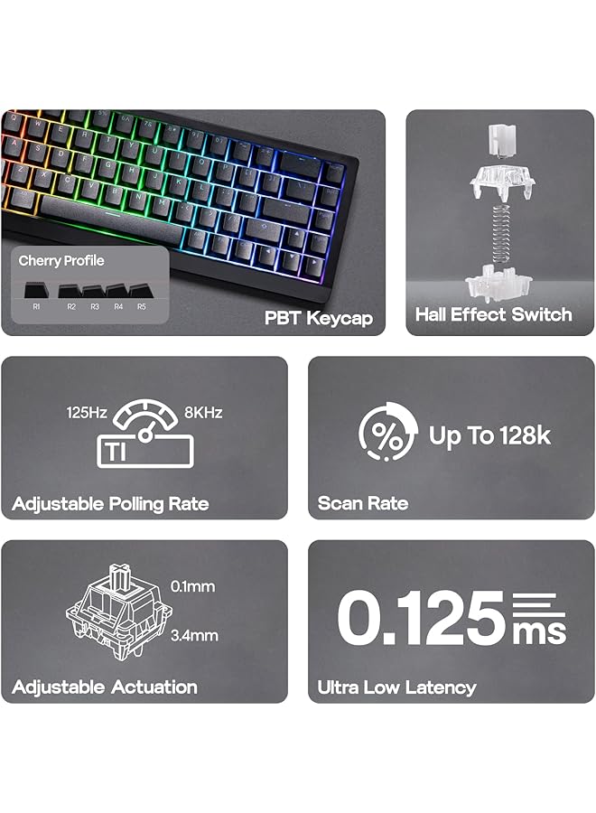 EPOMAKER He68 Lite Hall Effect Gaming Keyboard 8K Polling & 128K Scan Rate 0.01Mm Adjustable Trigger 0.125Ms Latency 5 Layer Sound Dampened Snap Key Socd A Rgb Wired Mac Software (Black) - Image 2
